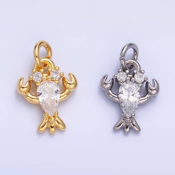 24K Gold Filled Clear CZ Lobster Crustacean Sea Animal Mini Charm in Gold & Silver | W886 for wholesale by Aim Eternal
