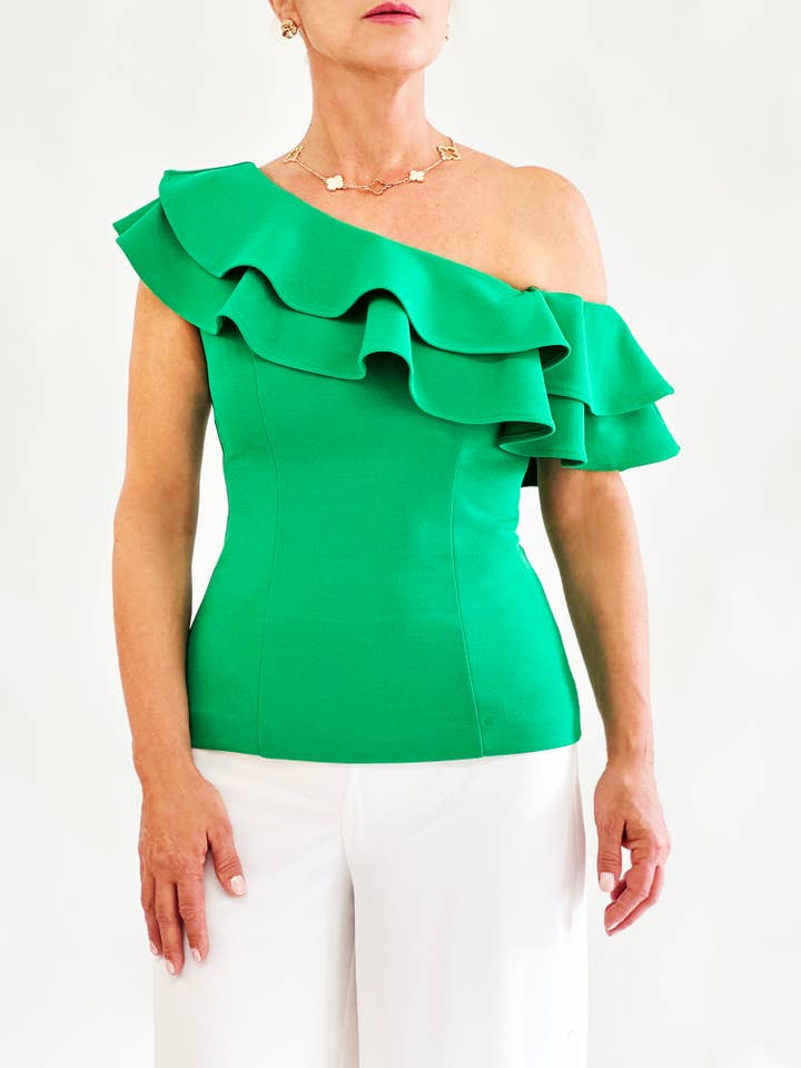 Asymmetrical Ruffle Top for wholesale by Laura V