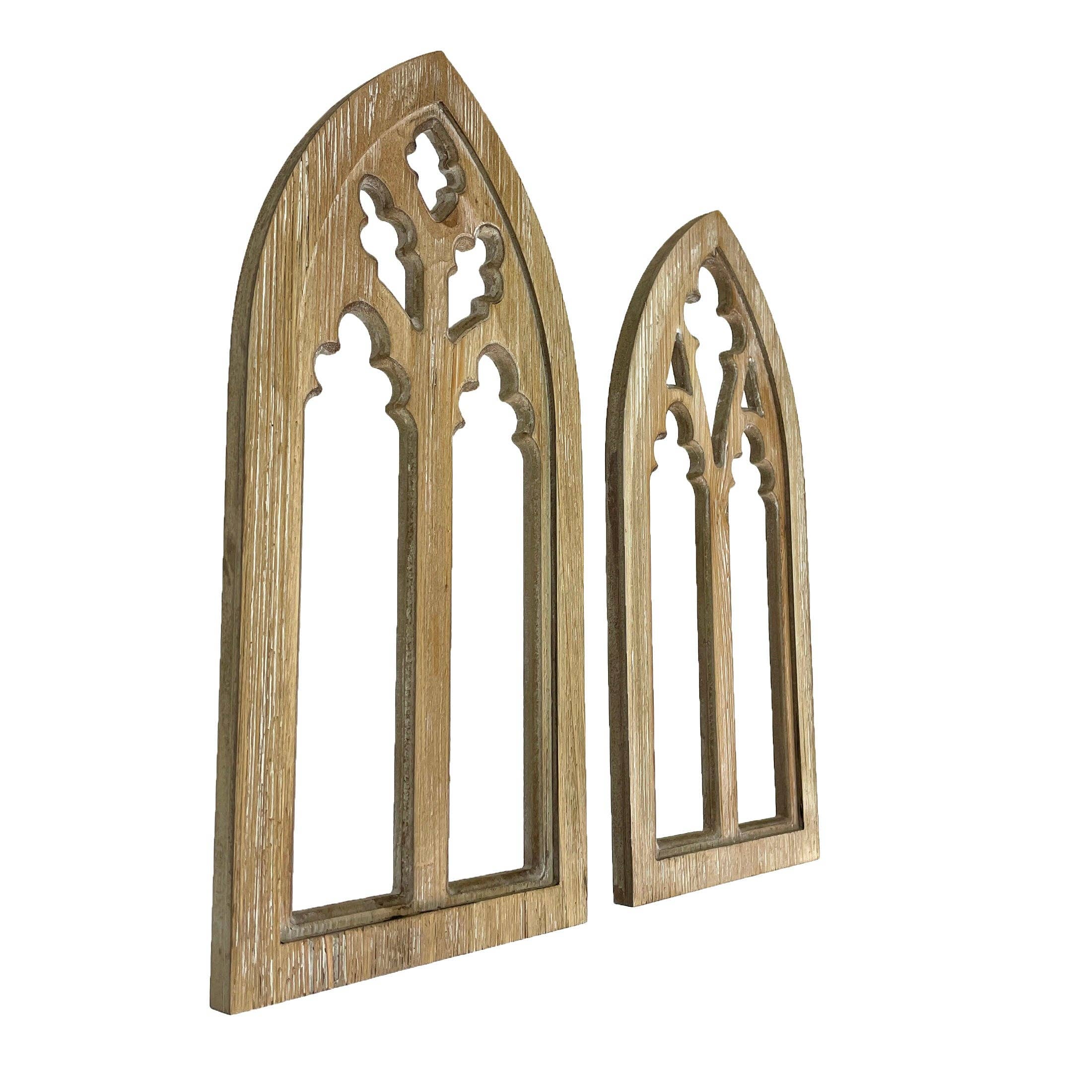 Zeckos - Wholesale Wall Accent - Set of 2 Washed Wood Gothic Arch Window Frame Wall Hangings 11