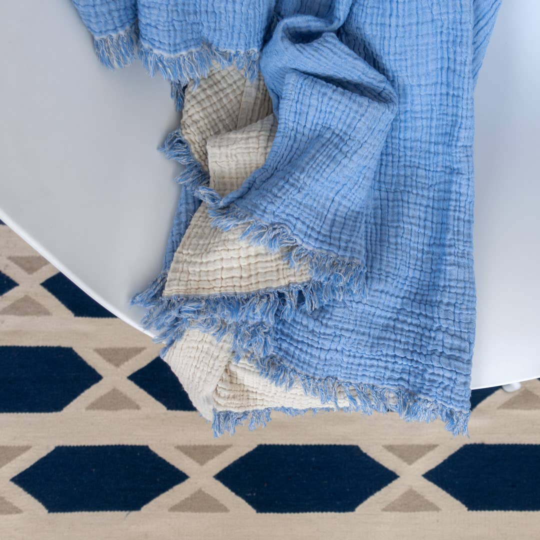 Yolunda - Wholesale Coverlet - Muslin blanket, bedspread organic cotton sky blue3