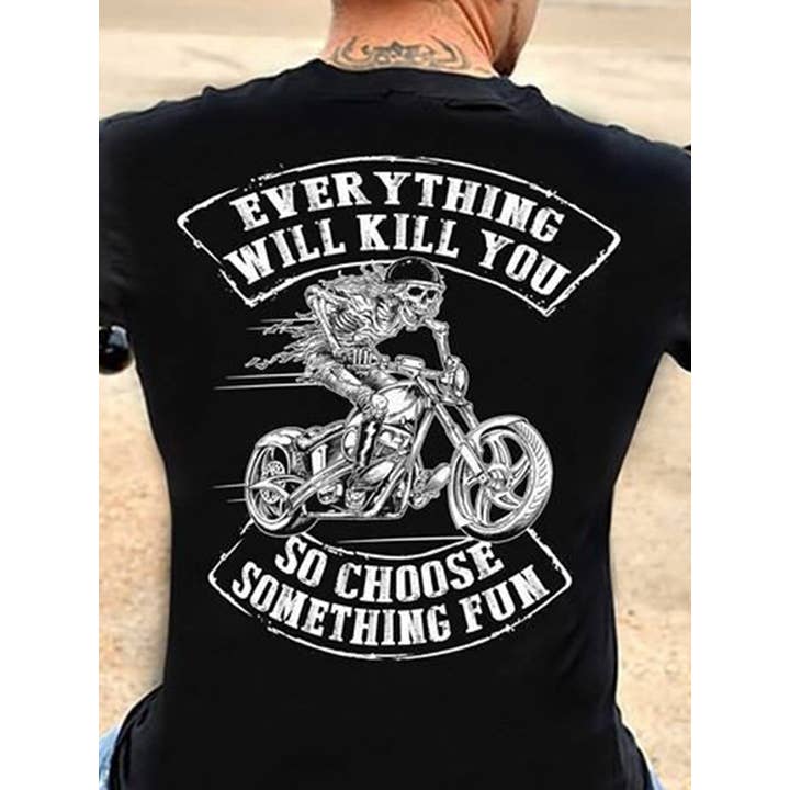 T-shirt décontracté imprimé avec lettres de moto pour la vente par Tourtiwi