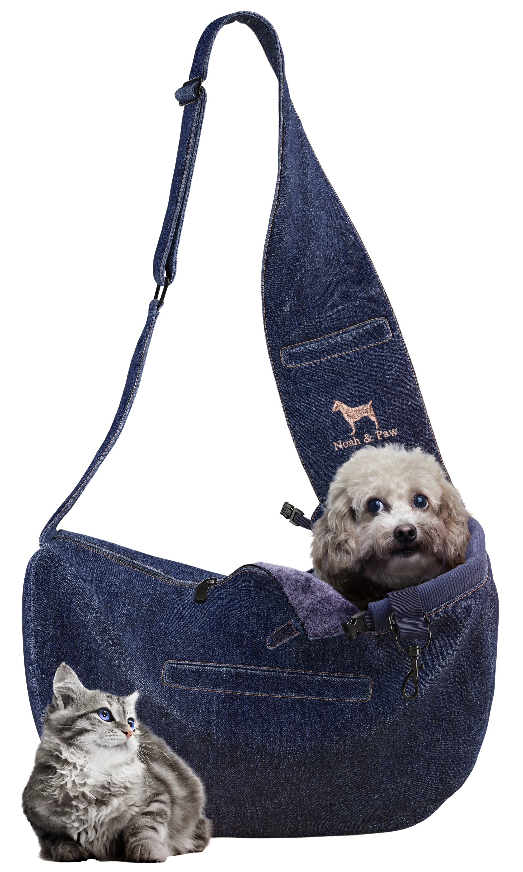 NOAH AND PAW LLC - Wholesale Pet Carrier - Cat/Dog - Premium Denim Pet sling Carrier 3x Safety7