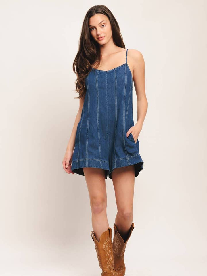 A lightweight denim romper - IP9189 for wholesale by FLYING TOMATO