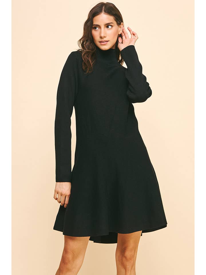 PINCH - Wholesale Dress - Women's - MOCK NECK SWEATER DRESS - BLACK