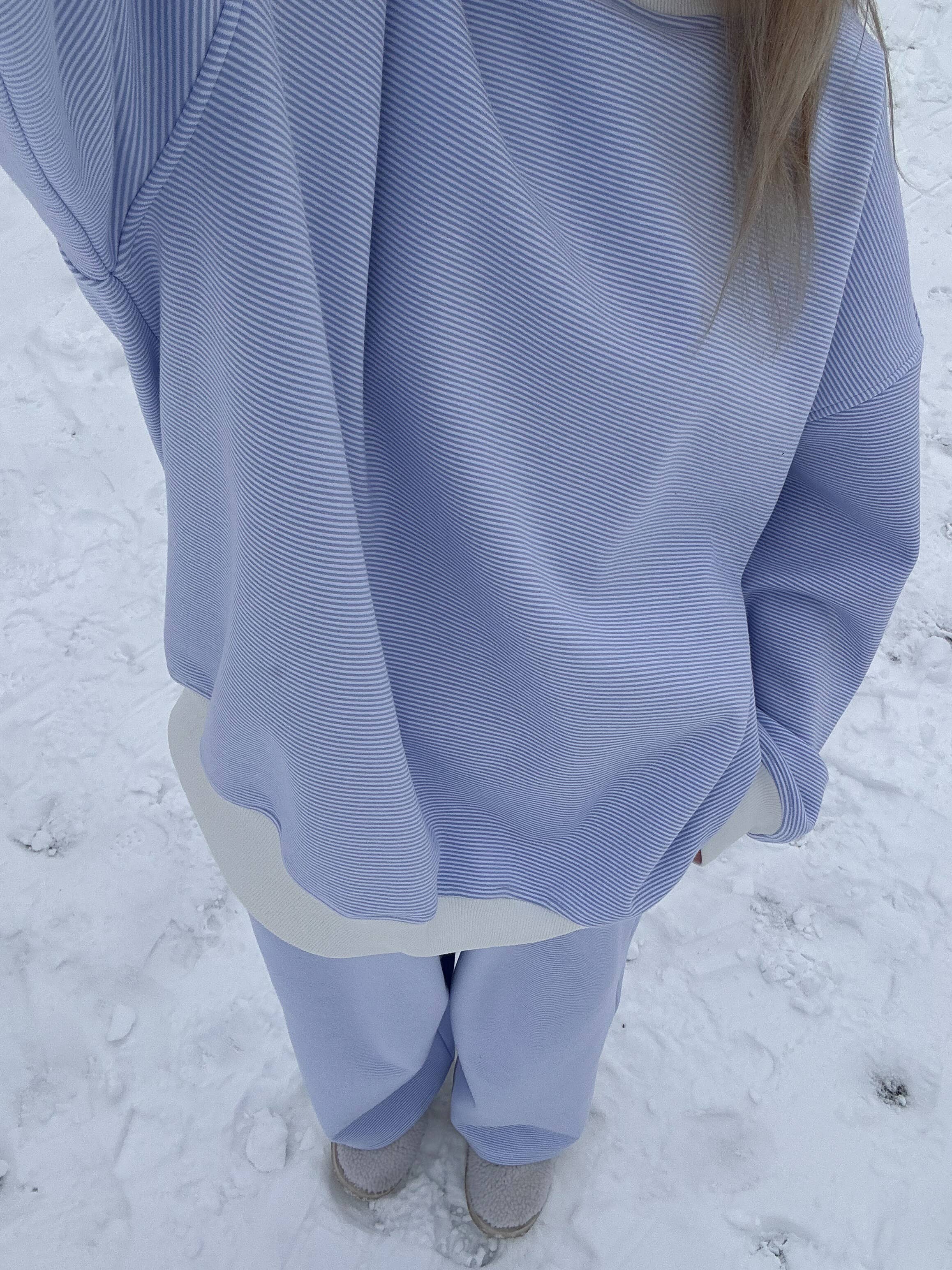 Blue and White Mini Striped Mockneck Sweatshirt for wholesale on Faire12