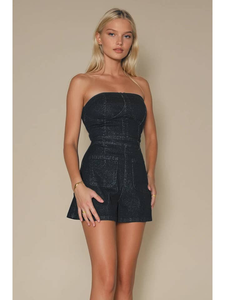 TUBE WASHED DENIM ROMPER 4407RIA BLACK for wholesale on Faire1