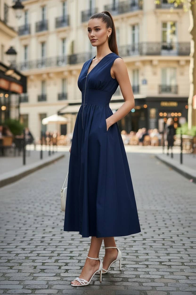 VAVA by Joy Han - Wholesale Dress - Women's - Two Way Zip Up Midi Dress9