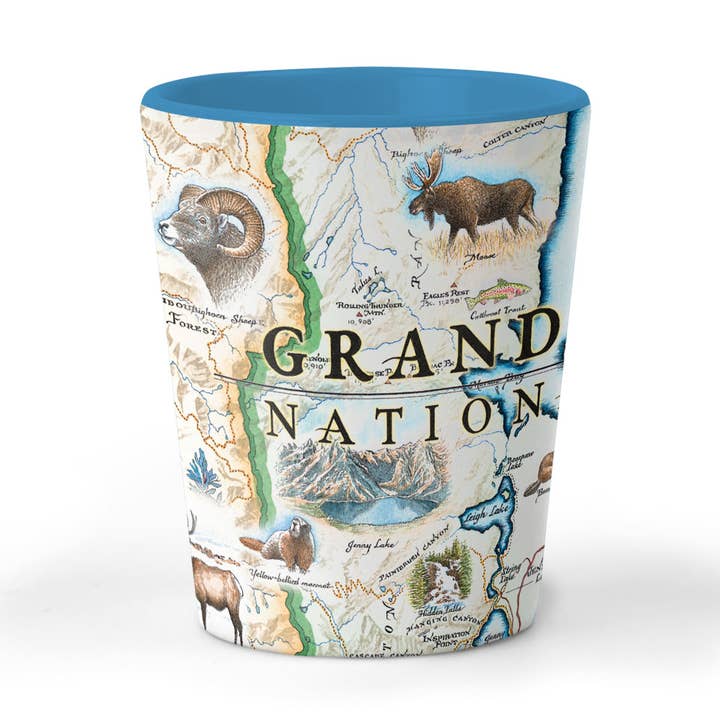 Grand Teton National Park Map Ceramic Shot Glass - 1.5 oz - for wholesale by XPLORER MAPS