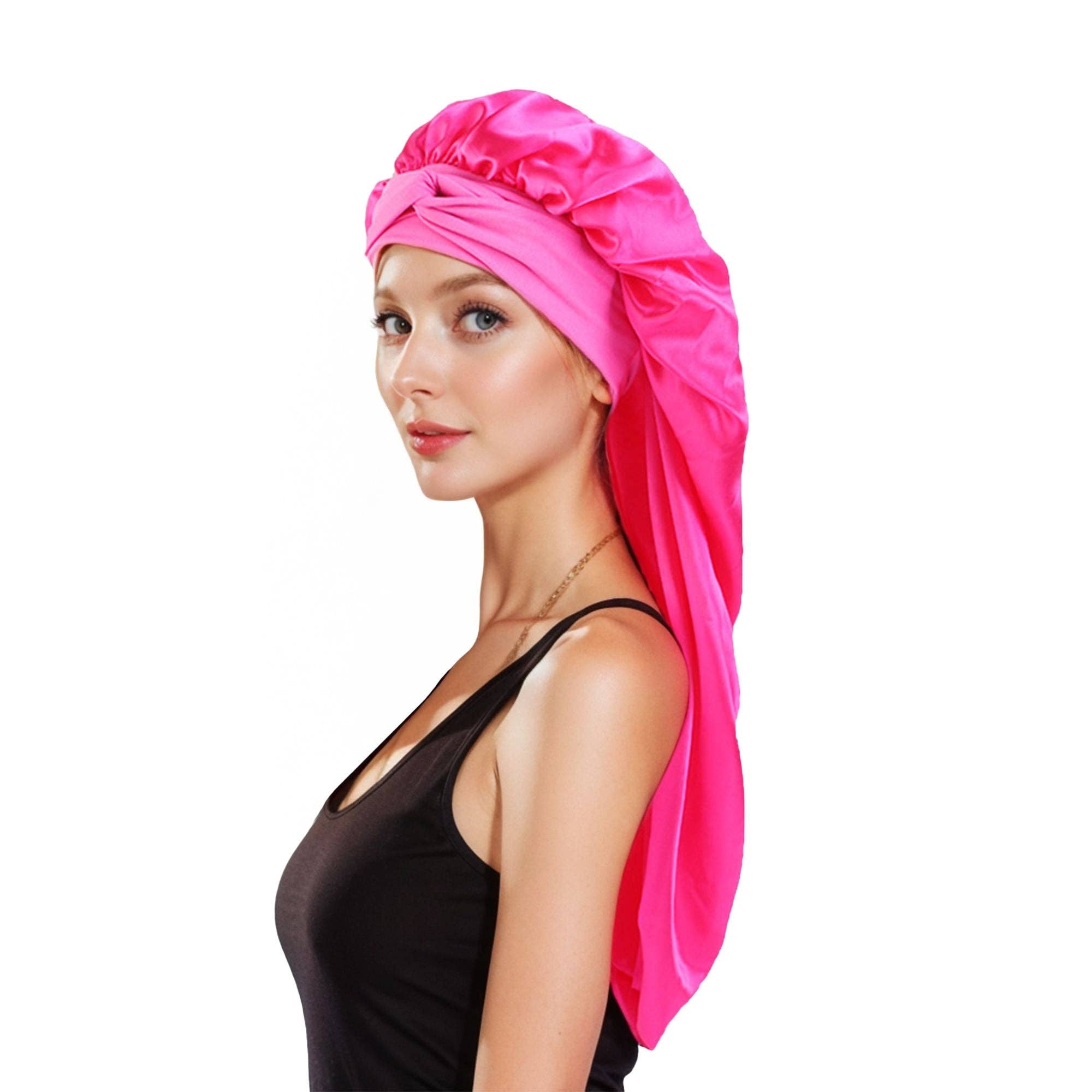 AK Brand - Wholesale Sleep Cap / Bonnet - Women's - Satin Long Bonnet Sleep Cap with Stretch Turban Band23