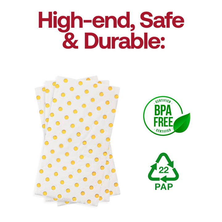 Smarty had a Party - Wholesale Disposable Napkin - White with Gold Dots Paper Dinner Napkins - 50 pcs4