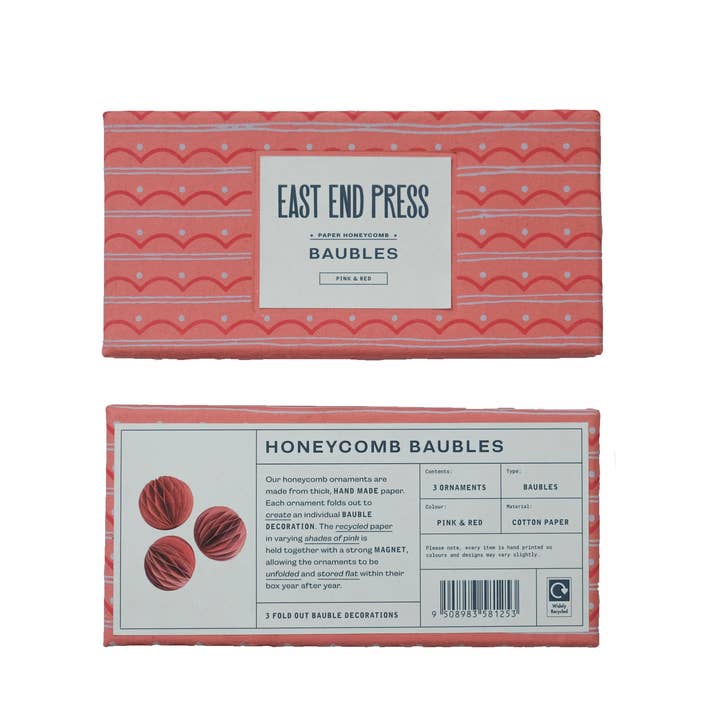 East End Press - Wholesale Ornament Set - Pink Baubles Honeycomb Set