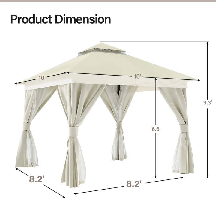 ShipItFurniture - Wholesale Tent - 10'X10' Patio Gazebo, Double Roof Outdoor Shelter Tent with Mosquito Nettings and Privacy Screens, Cream White2
