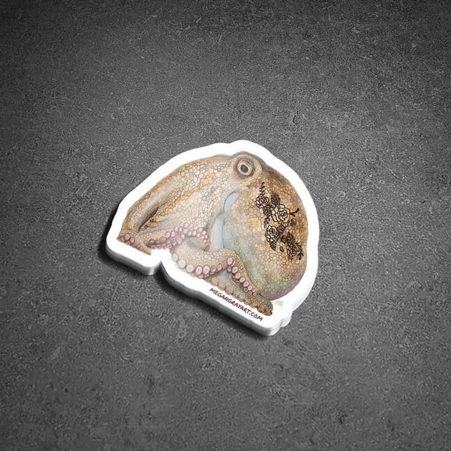 Megan Gray Art - Wholesale Sticker - Tattooed Octopus Sticker2