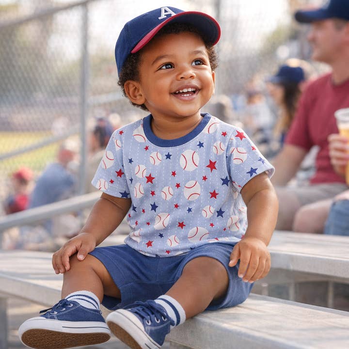 Grand Slam Baseball Bamboo Tee & Cotton Shorts Set for Boys for wholesale by Tesa Babe