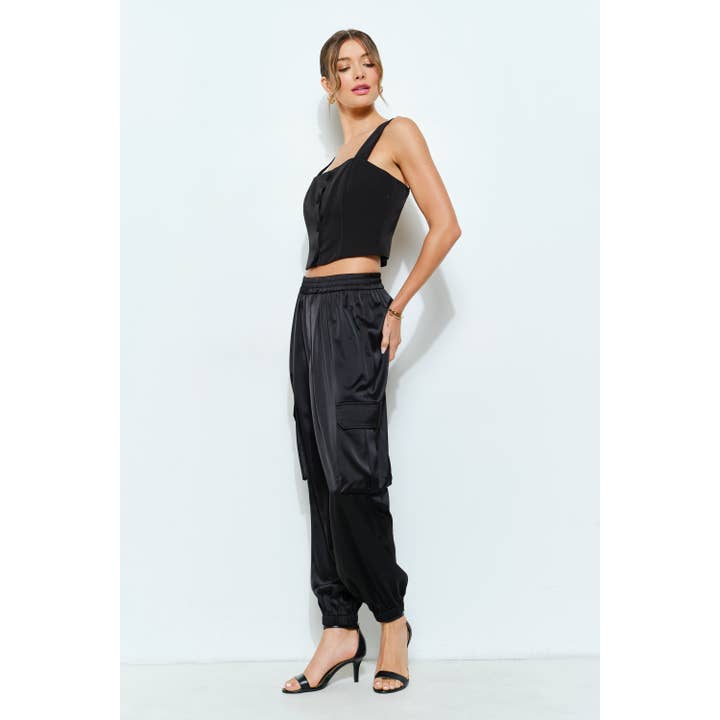 INA - Wholesale Pants - Women's - Satin Utility Cargo Jogger Pants12