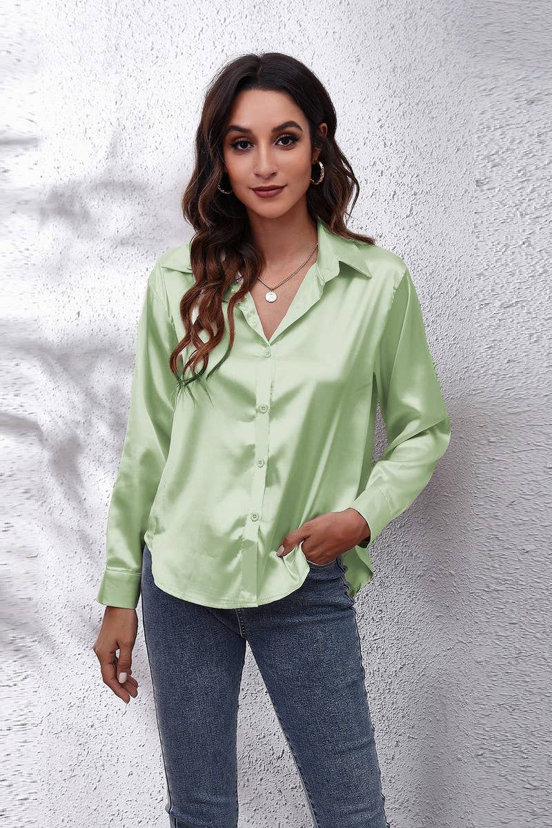 NINEXIS - Wholesale Button Down Shirt - Women's - CWTBLL0691_Button Down Silky Satin Long Sleeve Top24