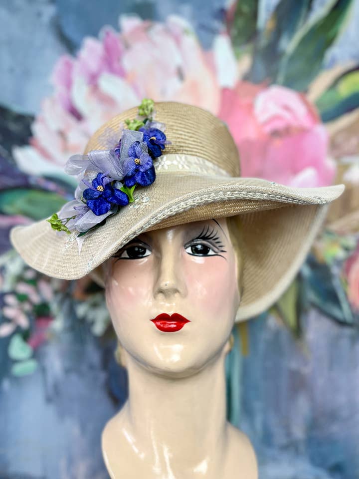 Hat, Fashion Accessory-Lavender & Lace-Straw-OOAK-USA for wholesale by A Silk Purse