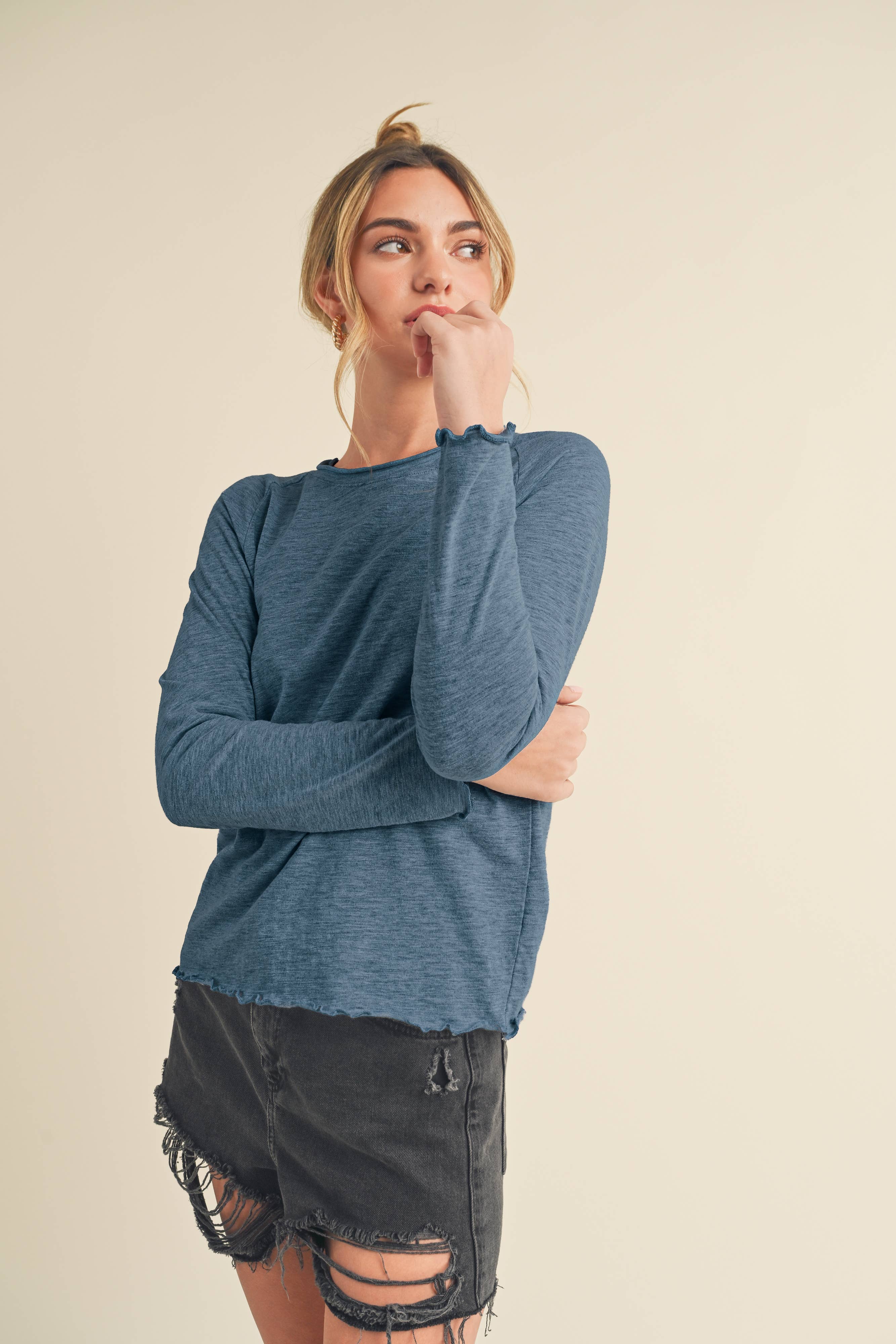 AEMI + CO - Wholesale Knit Top - Women's - 8288DN Gwen Baby Long Sleeve Top 548