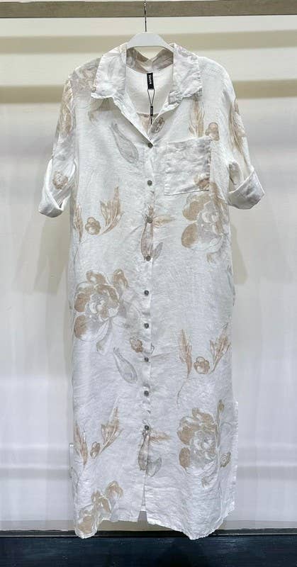 VENTI6 - Wholesale Dress - Women's - BUTTON DOWN LONG TIE DYE LINEN DRESS (5-42-TULIPFLORAL)3