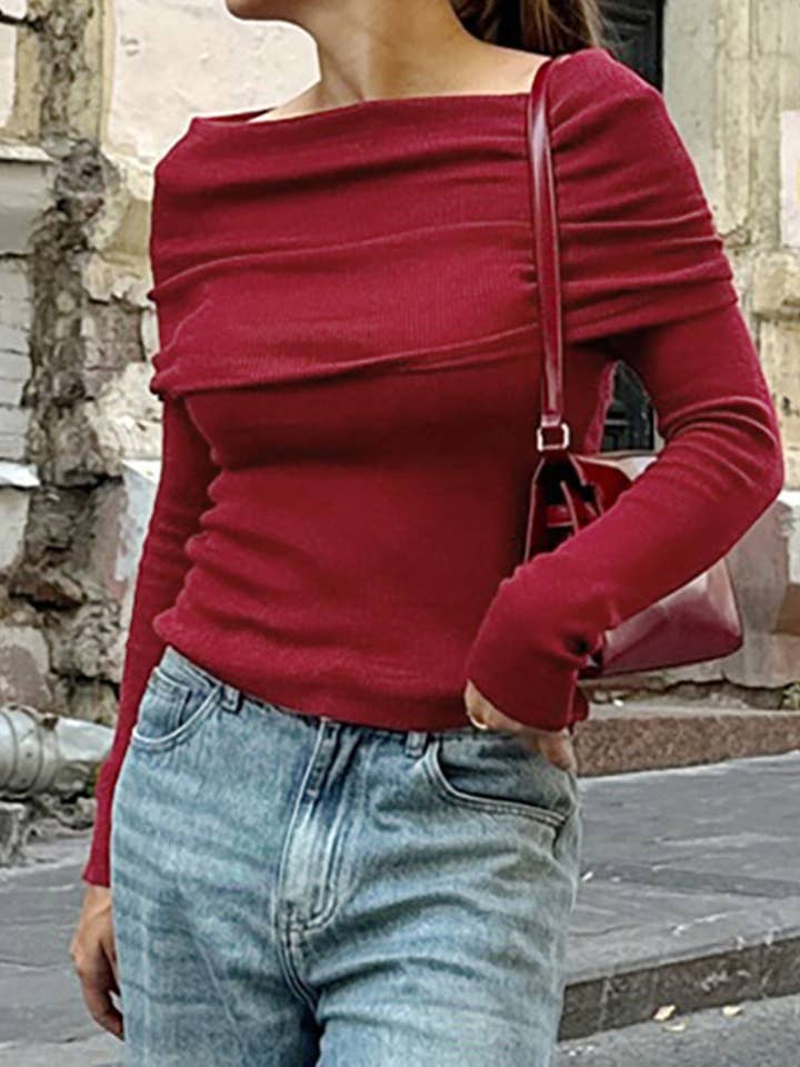 WINE Off-Shoulder Knit Top for wholesale on Faire4