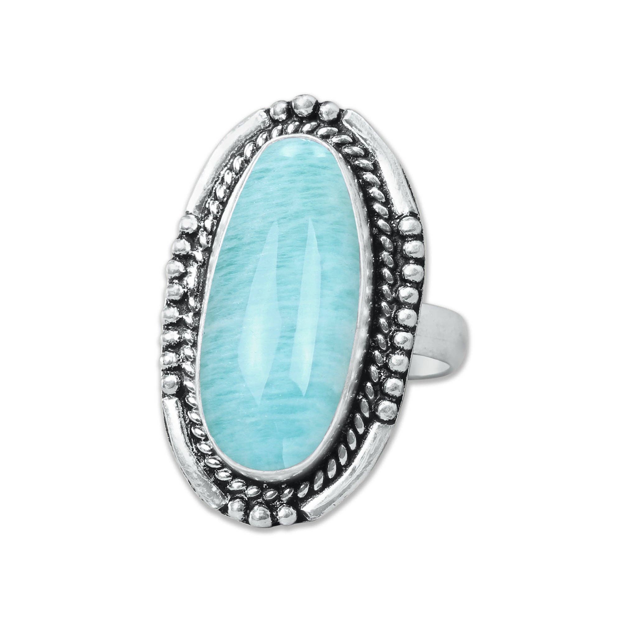 Handmade Jewels - Wholesale Cocktail/Statement Ring - Amazonite Rings – Handmade, Silver-Plated, Assorted Boho Designs (US Sizes 6–10)14