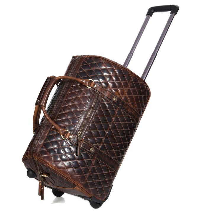 Ascend Quilted Leather Trolley Bag- Brown for wholesale by AARON LEATHER GOODS