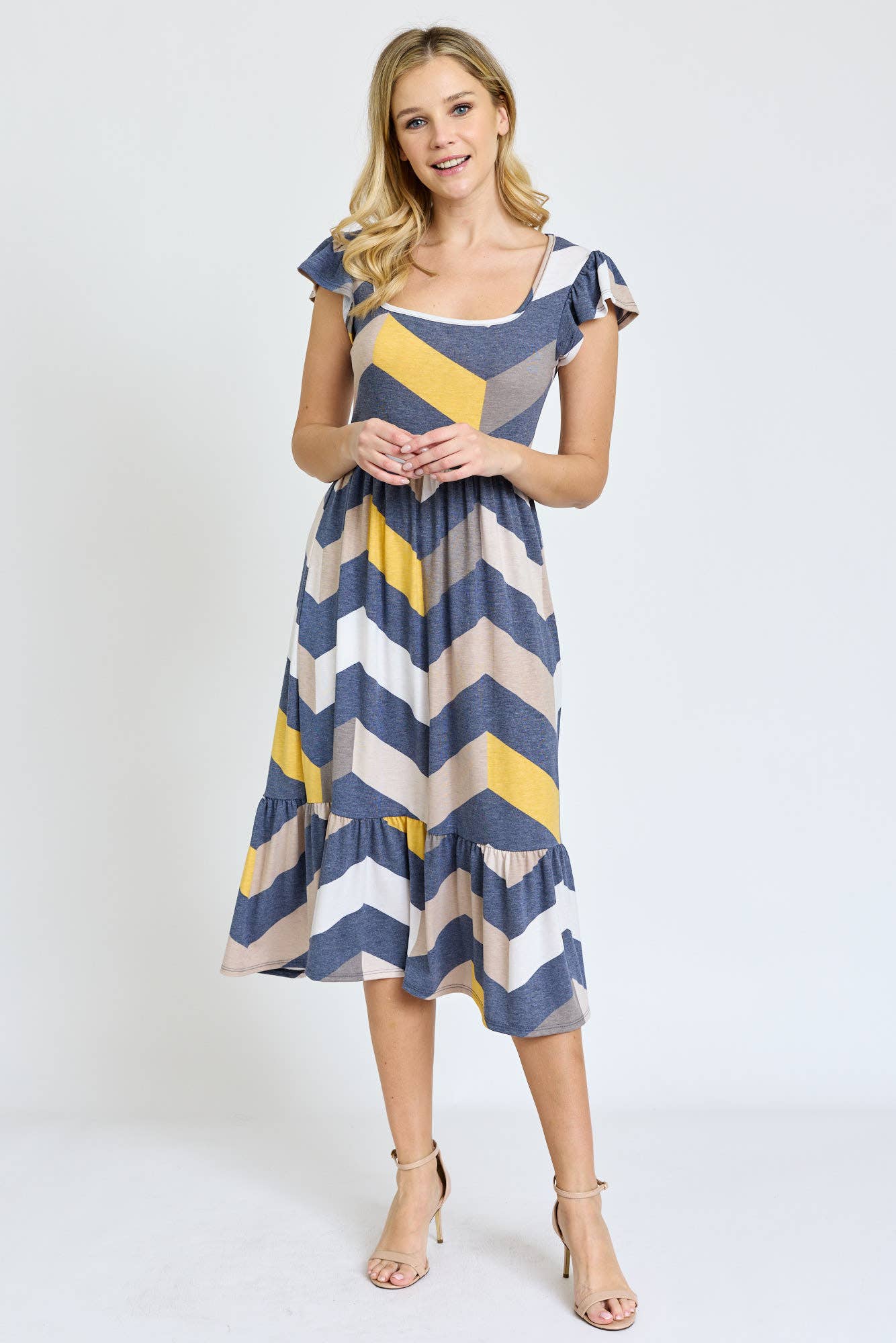 EG fashion - Wholesale Dress - Women's - Flutter Sleeve Ditsy Floral Chevron Sundress6