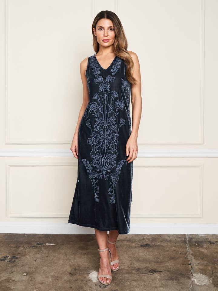 5651-MAD Velvet Embroidered Long Tank Dress for wholesale by Paparazzi