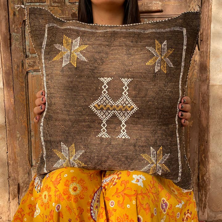 Moroccan throw pillow cactus silk pillow Sabra silk cushion for wholesale by MARRAKECH METACRAFT LTD