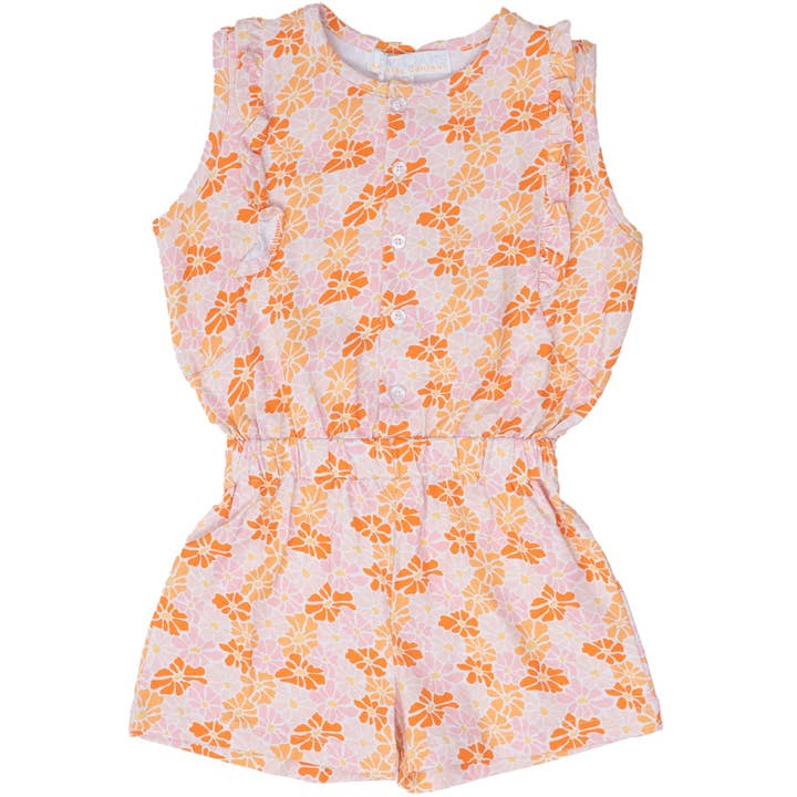 Kinsley Peachy Pink Florals Romper for wholesale by The Oaks Apparel Company