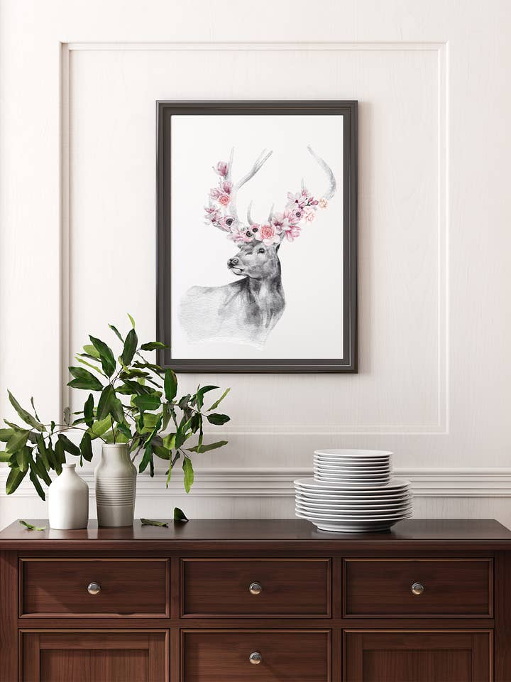 Stampa con cervi e fiori per la vendita all'ingrosso da parte di Homemade Hollydays Wholesale