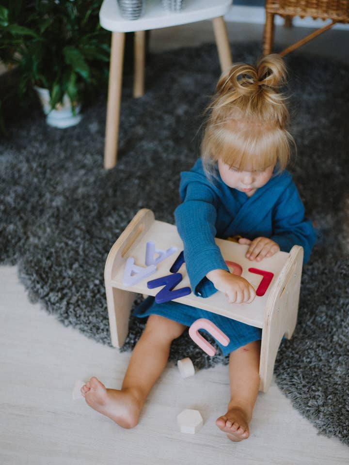 Custom Wooden name puzzle stool,baby step stool for wholesale by Woodinout