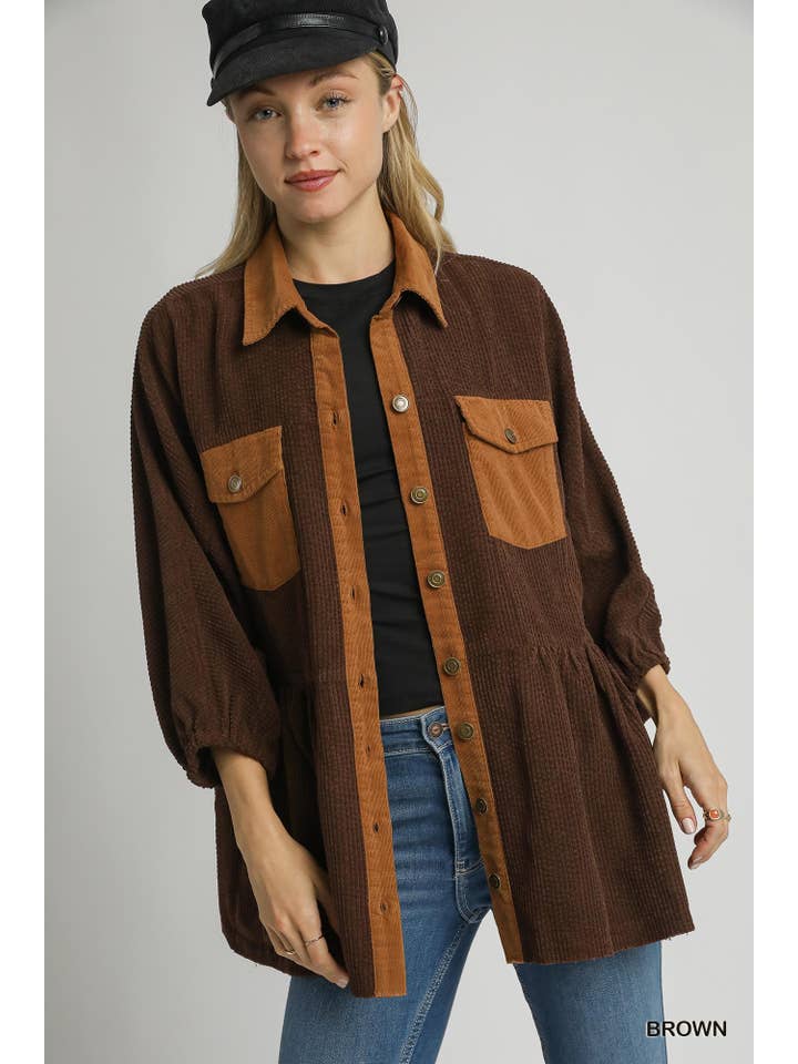 Vanilla Monkey - Wholesale Shirt Jacket/Shacket - Women's - Corduroy Contrast Button Down Jacket