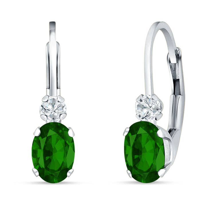 Oval Drop Dangle Charm Leverback Earring Green Emerald CZ for wholesale by Blue Apple Imports