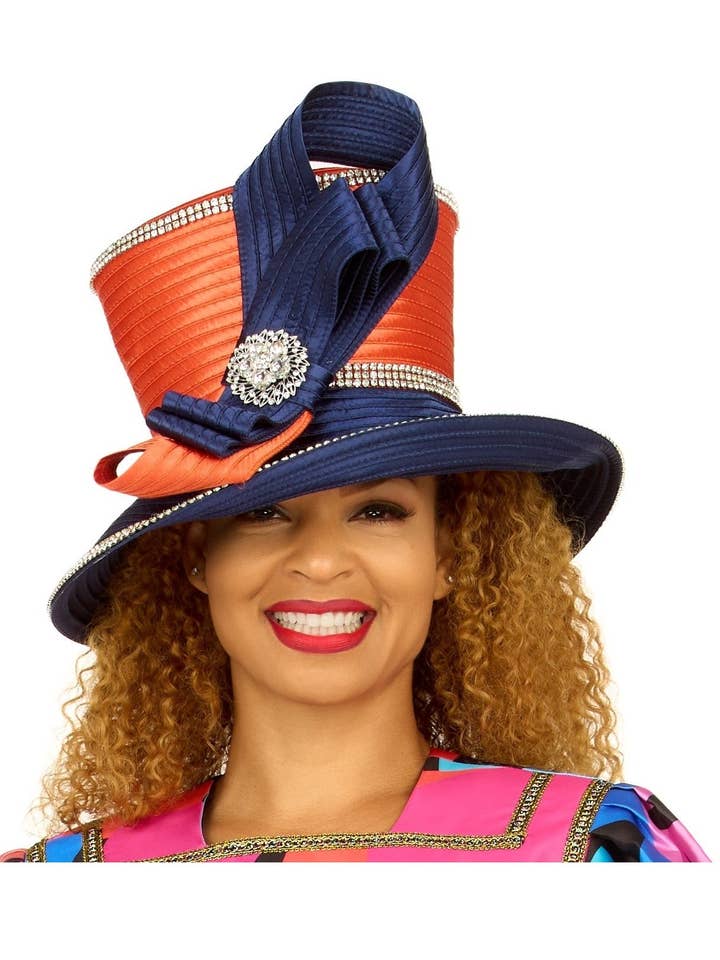 Medium Brim 2-tone High Crown Emblsh Hat for wholesale by Giovanna