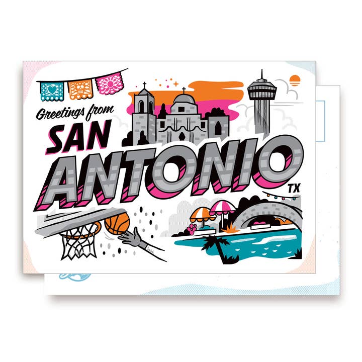Greetings from San Antonio Postcard for wholesale by Bryan Spear Studio
