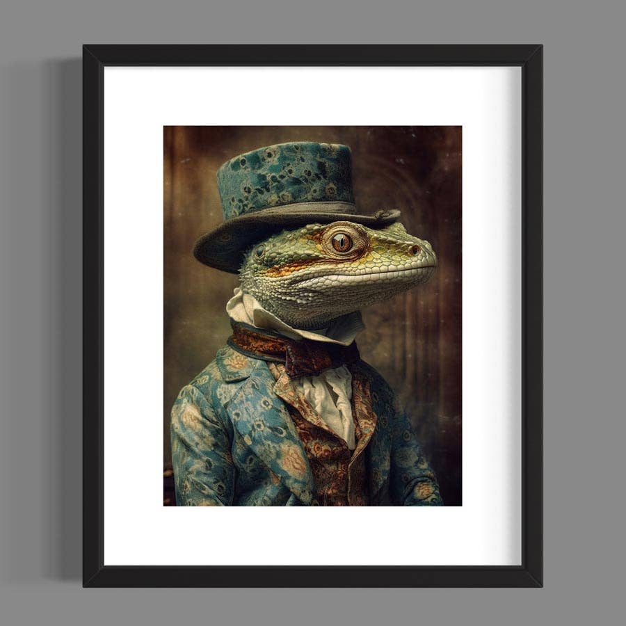 Salty Alyce - Wholesale Art Print - Gothic Victorian Lizard In Top Hat   Wall Art AXS221