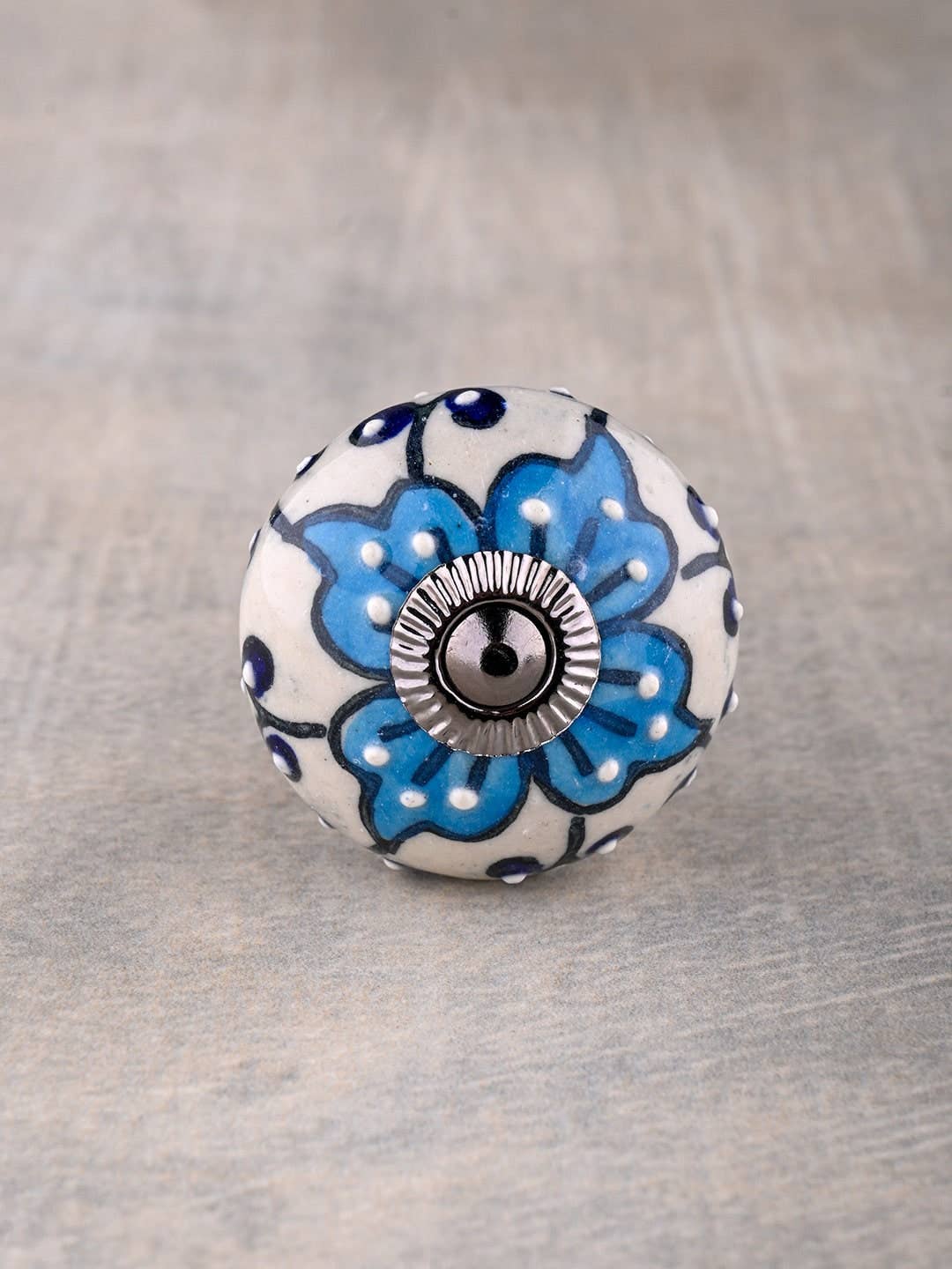 KNOBCO - Wholesale Knob/Pull - Elegant Blue and Turquoise Floral Design Ceramic Cabinet Drawer Knob1