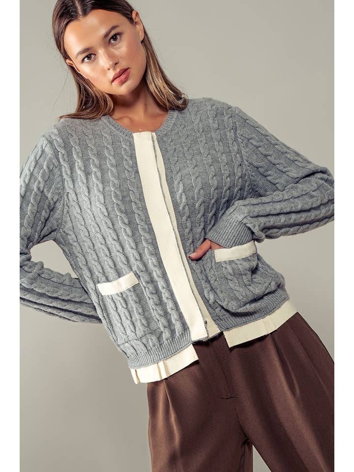 Urban Daizy - Wholesale Cardigan - Women's - Cable Knit Snap Front Ribbed Trim Long Sleeve Sweater14