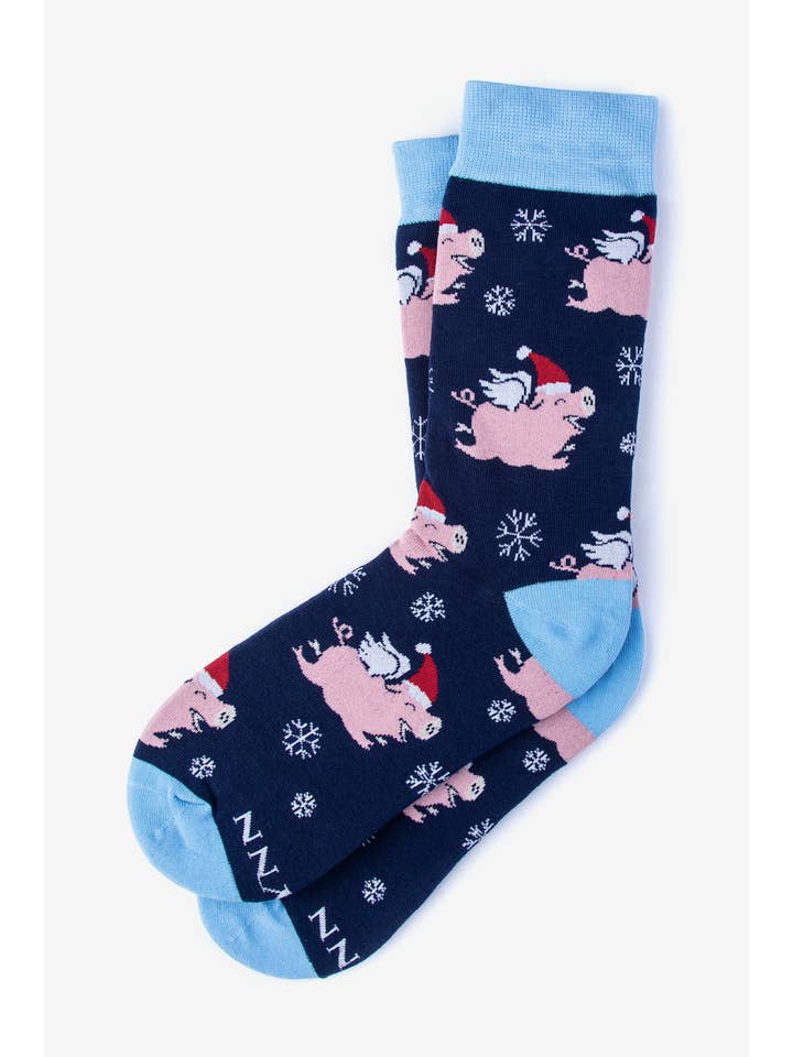 Alynn - Wholesale Socks - Unisex - Alynn Flying Pig Christmas Sock - Navy Carded Cotton Alynn