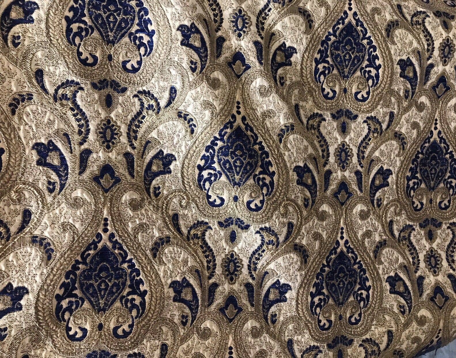 Fancy Styles Fabric - Wholesale Fabric - SWATCH Designer Upholstery Chenille Velvet Fabric - Blue Gold7