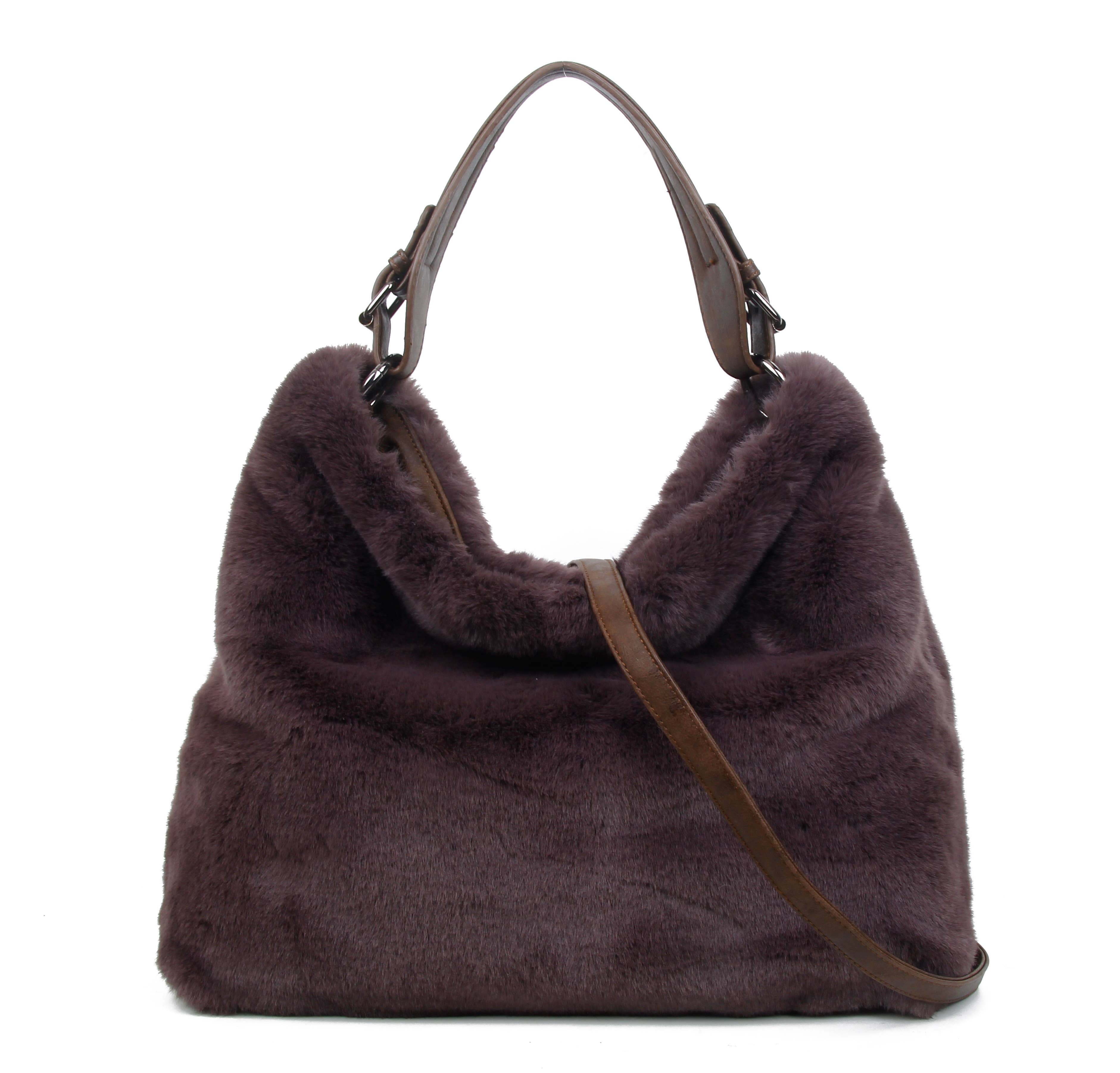 Papaya Fashion Ltd – wholesale Shoulder bag – women's – HF170433-Top handle faux fur handbag with top zip closure3