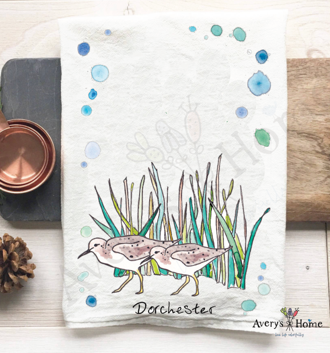 Avery's Home - Wholesale Tea Towel - Sandpipers with Beach Grass Bird Customizable Tea Towel13