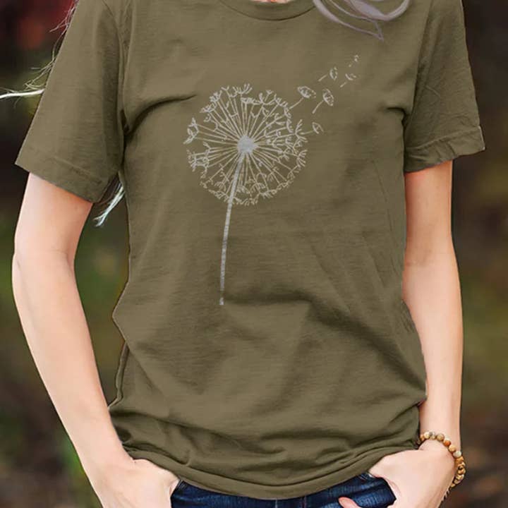 T-shirt à manches courtes imprimé pissenlit pour femme pour la vente par mildstyles