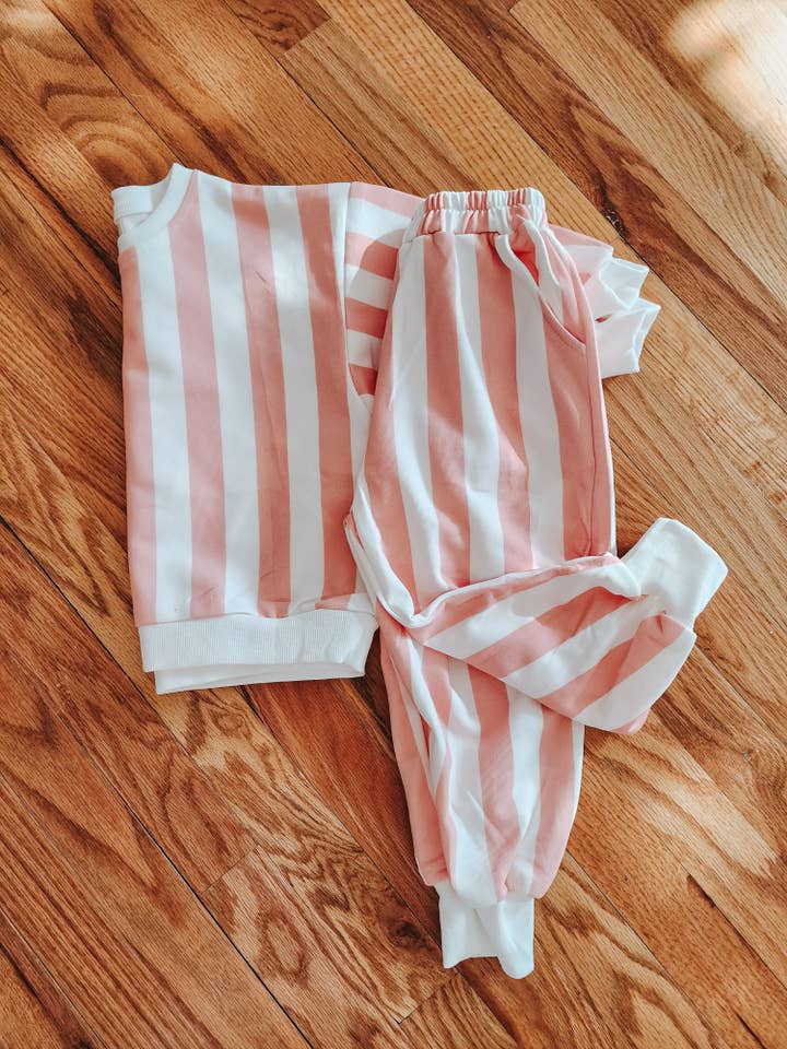 Fancy Shmancy Baby - Wholesale Lounge set – Kids - (RESTOCK) Pink & White Stripe - Lounge Set4