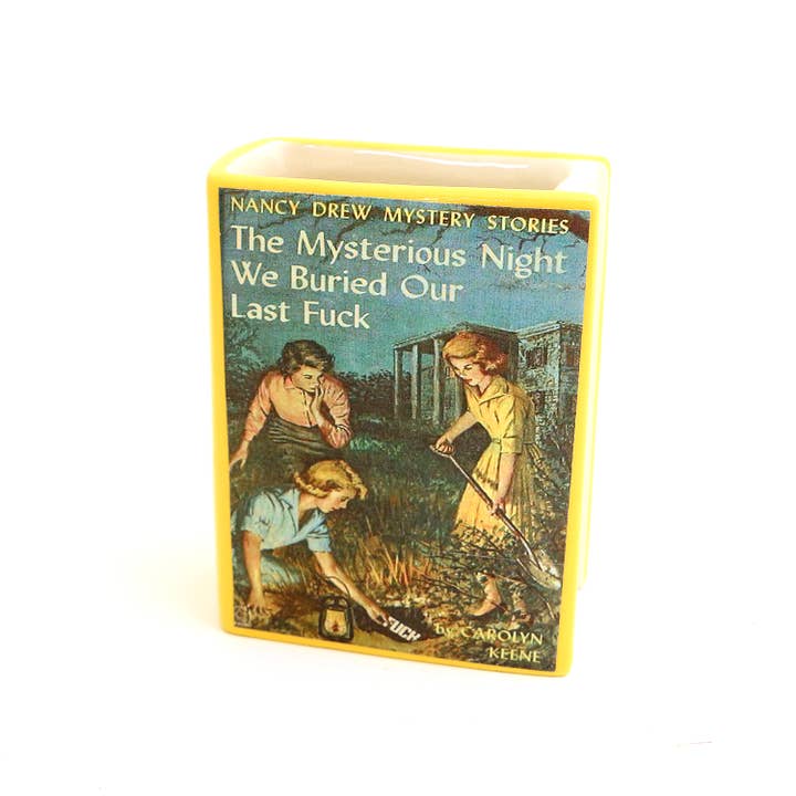 Lenny Mud - Wholesale Pen & Pencil Holder - Nancy Drew Parody Book Shaped Pencil Container, decoupaged, vase