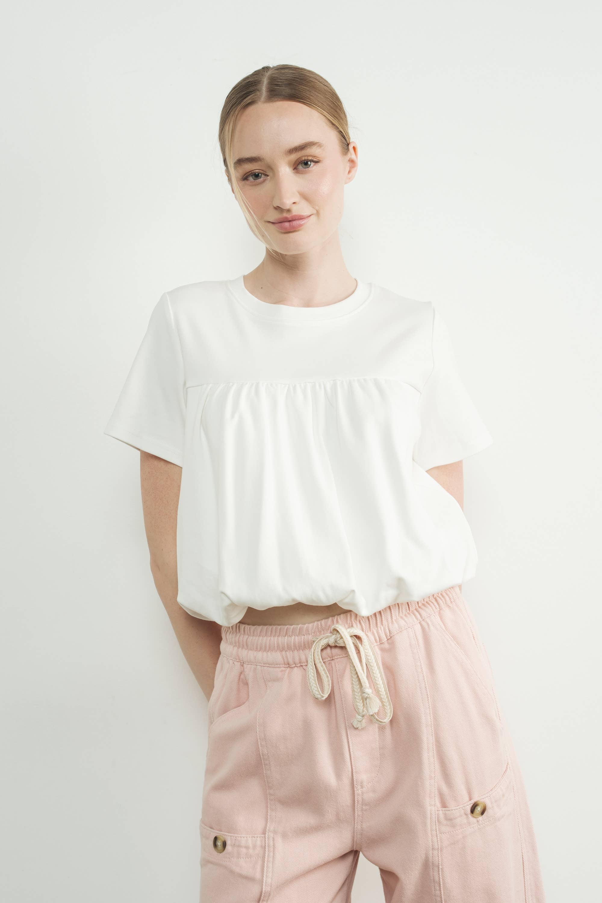 Aaron & Amber - Wholesale T-Shirt - Women's - MAT3226 BUBBLE HEM SHORT SLEEVE T-SHIRTS15