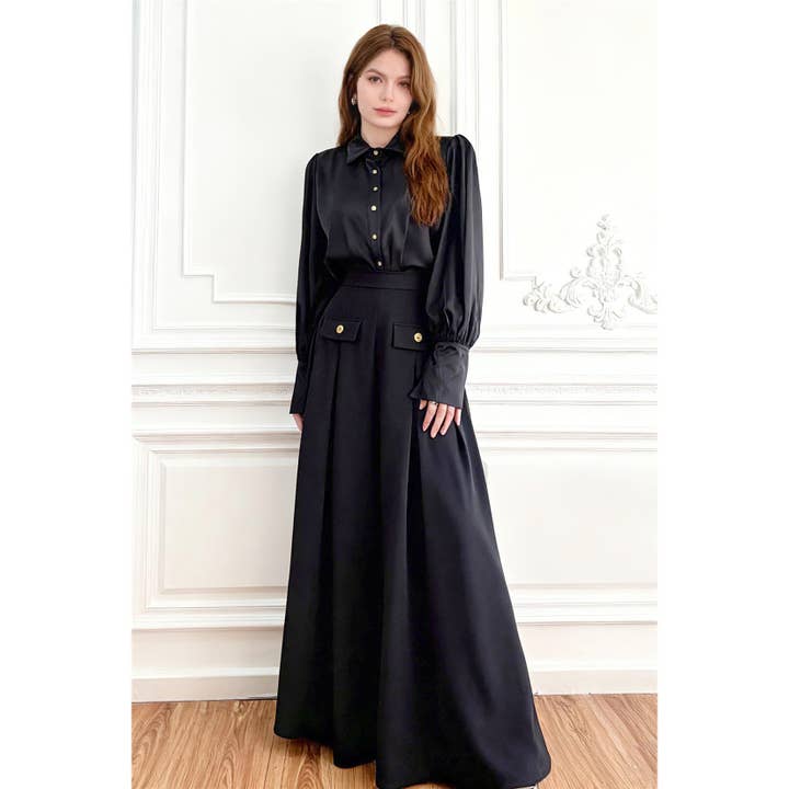 X0360LS Satin Blouse and Wide-Leg Trouser Set for wholesale by XHHH Inc