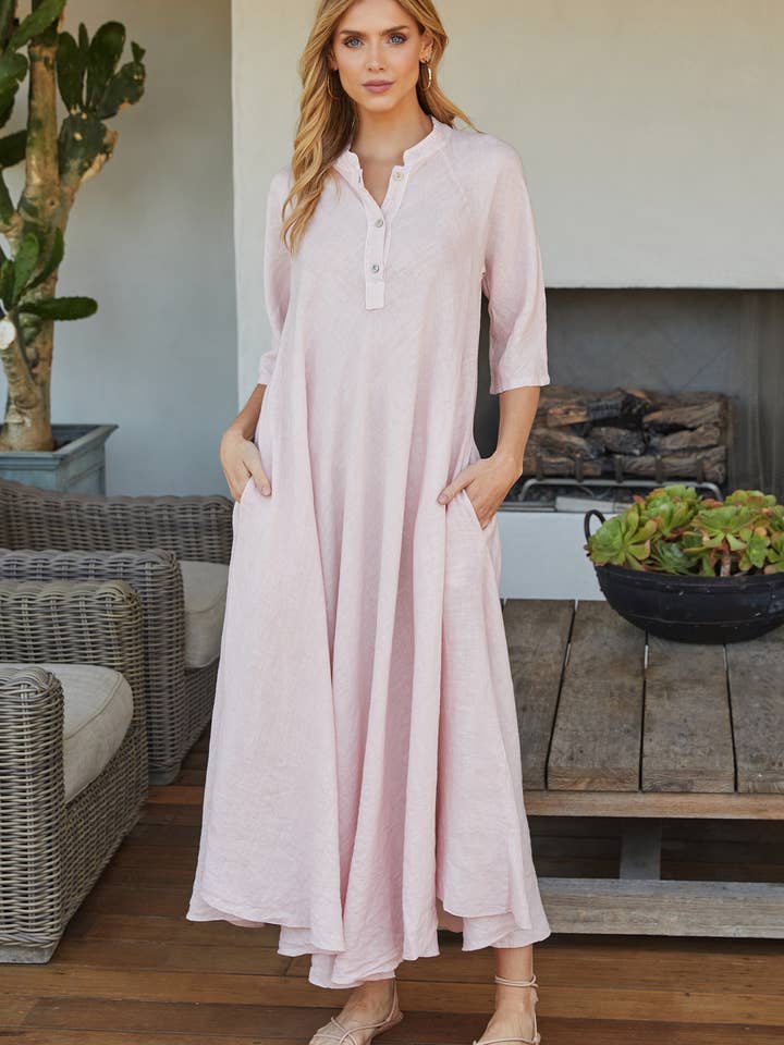 LINNEN MAXIJURK MET 3/4 MOUW (11028/154216-BLUSH) voor wholesale door MILIO MILANO