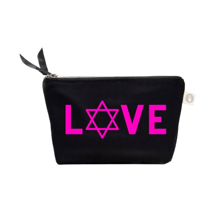 Makeup Bag - Hot Pink LOVE (Star of David) for wholesale by Quilted Koala
